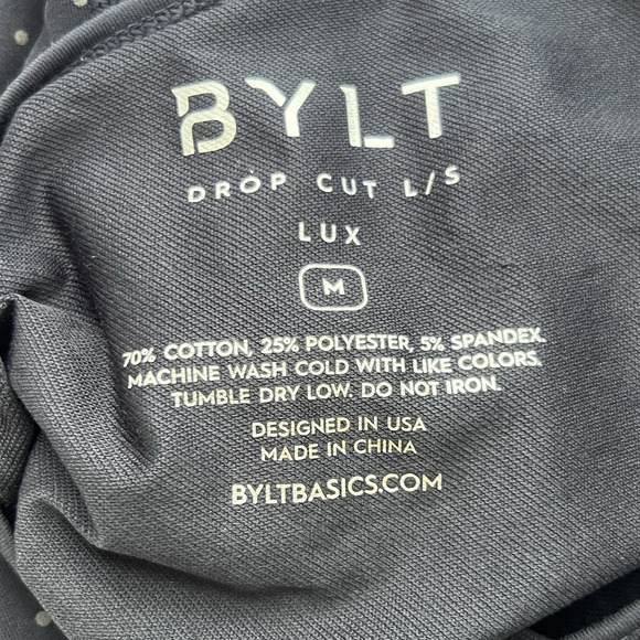 BYLT Mens Black Polka Dot Drop Cut Long Sleeve Shirt Size M Stretch Classic Gym - Picture 8 of 12